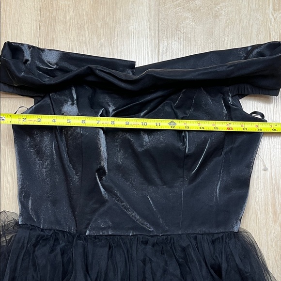 LA FEMME OFF THE SHOULDER BLACK EVENING TULLE GOWN, SIZE 14 - Picture 8 of 9